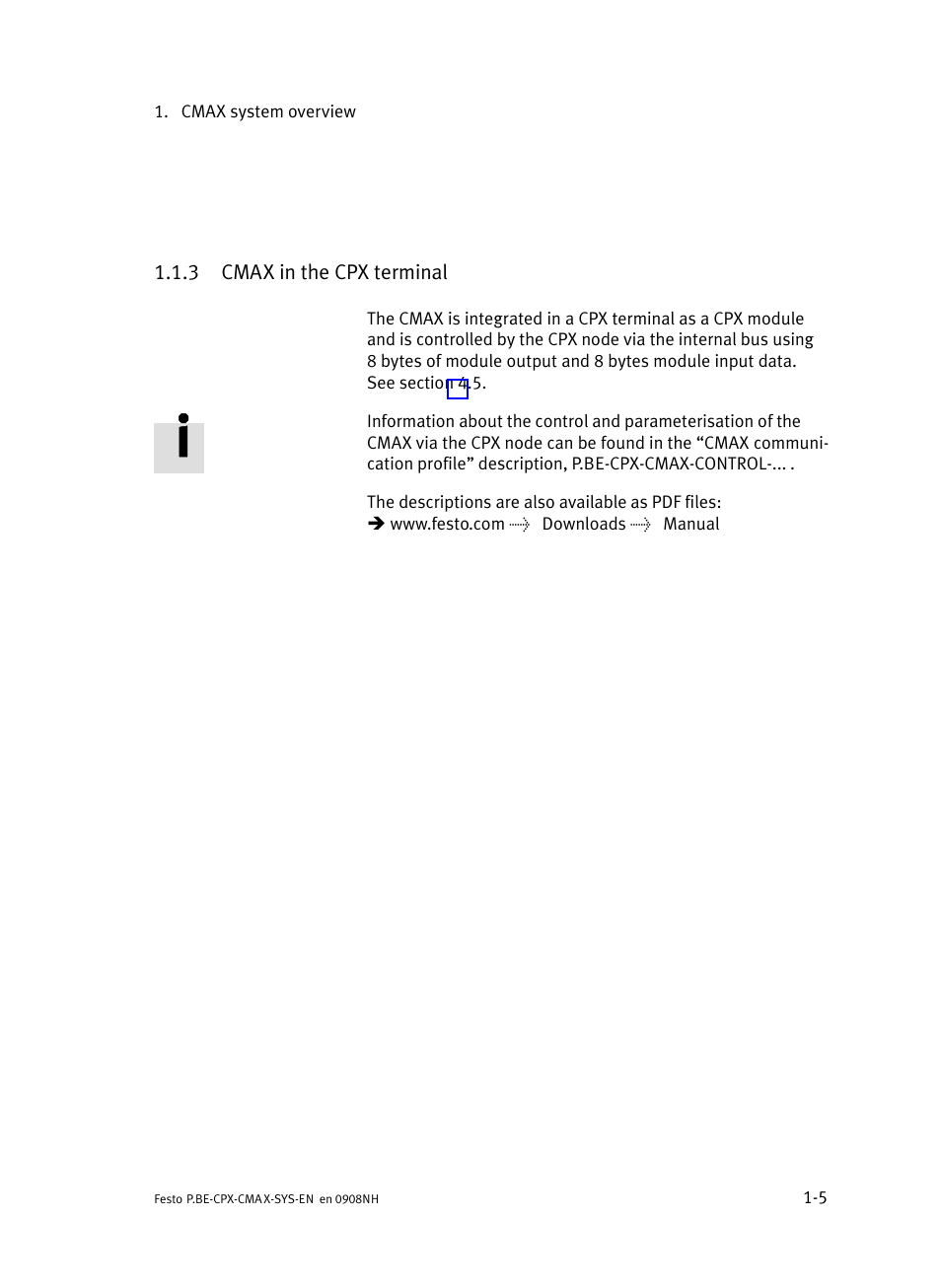 3 cmax in the cpx terminal, Cmax in the cpx terminal | Festo Контроллер позиционирования CPX-CMAX User Manual | Page 27 / 176