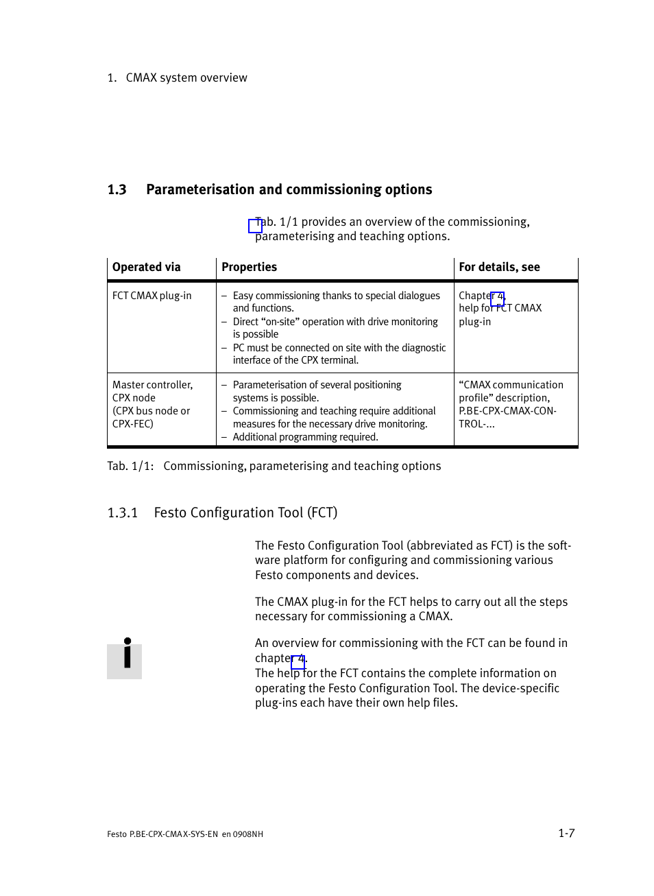 3 parameterisation and commissioning options, 1 festo configuration tool (fct), Parameterisation and commissioning options | Festo configuration tool (fct) | Festo Контроллер позиционирования CPX-CMAX User Manual | Page 29 / 176