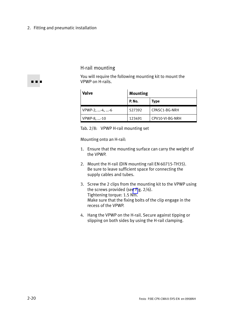 H−rail mounting | Festo Контроллер позиционирования CPX-CMAX User Manual | Page 50 / 176