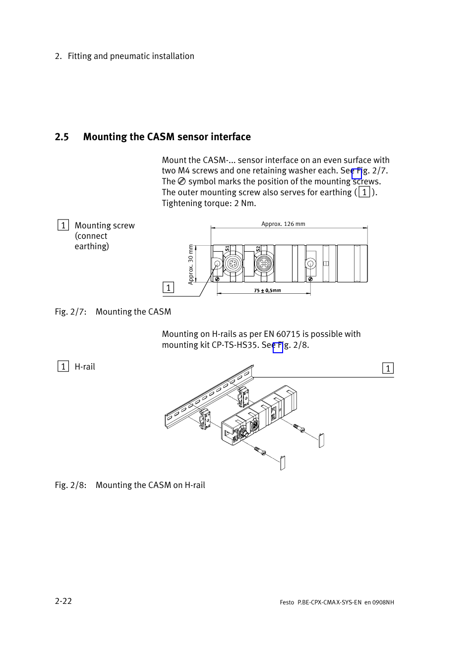 5 mounting the casm sensor interface, Mounting the casm sensor interface, Section 2.5 | Festo Контроллер позиционирования CPX-CMAX User Manual | Page 52 / 176