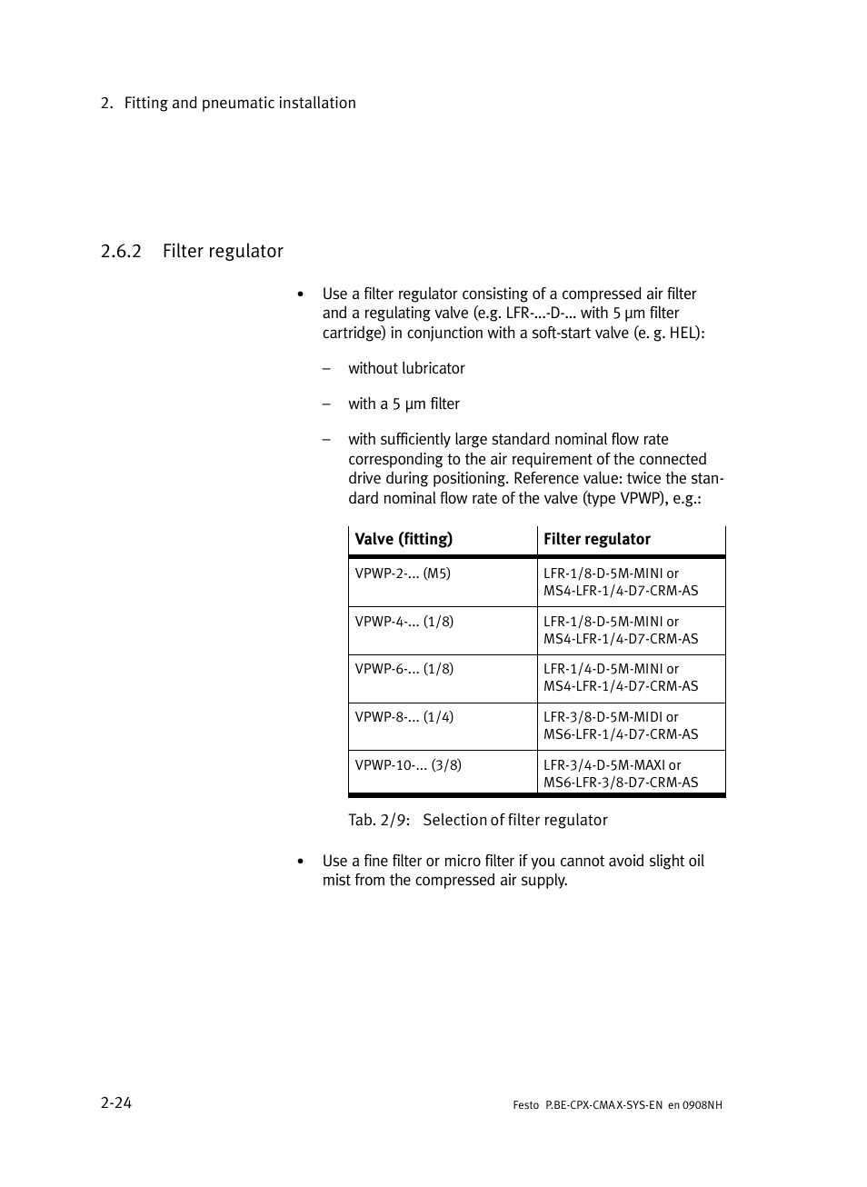 2 filter regulator, Filter regulator, Section 2.6.2 | Festo Контроллер позиционирования CPX-CMAX User Manual | Page 54 / 176