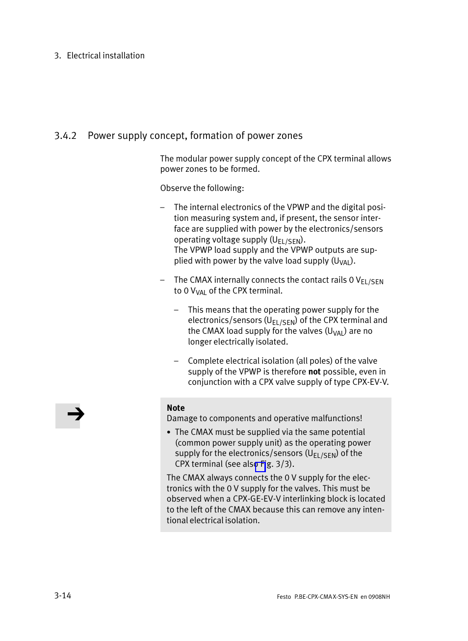 2 power supply concept, formation of power zones, Power supply concept, formation of power zones | Festo Контроллер позиционирования CPX-CMAX User Manual | Page 74 / 176