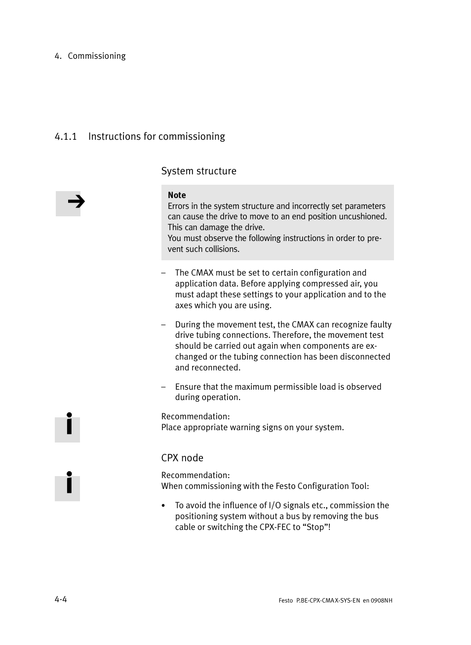 1 instructions for commissioning, Instructions for commissioning | Festo Контроллер позиционирования CPX-CMAX User Manual | Page 82 / 176