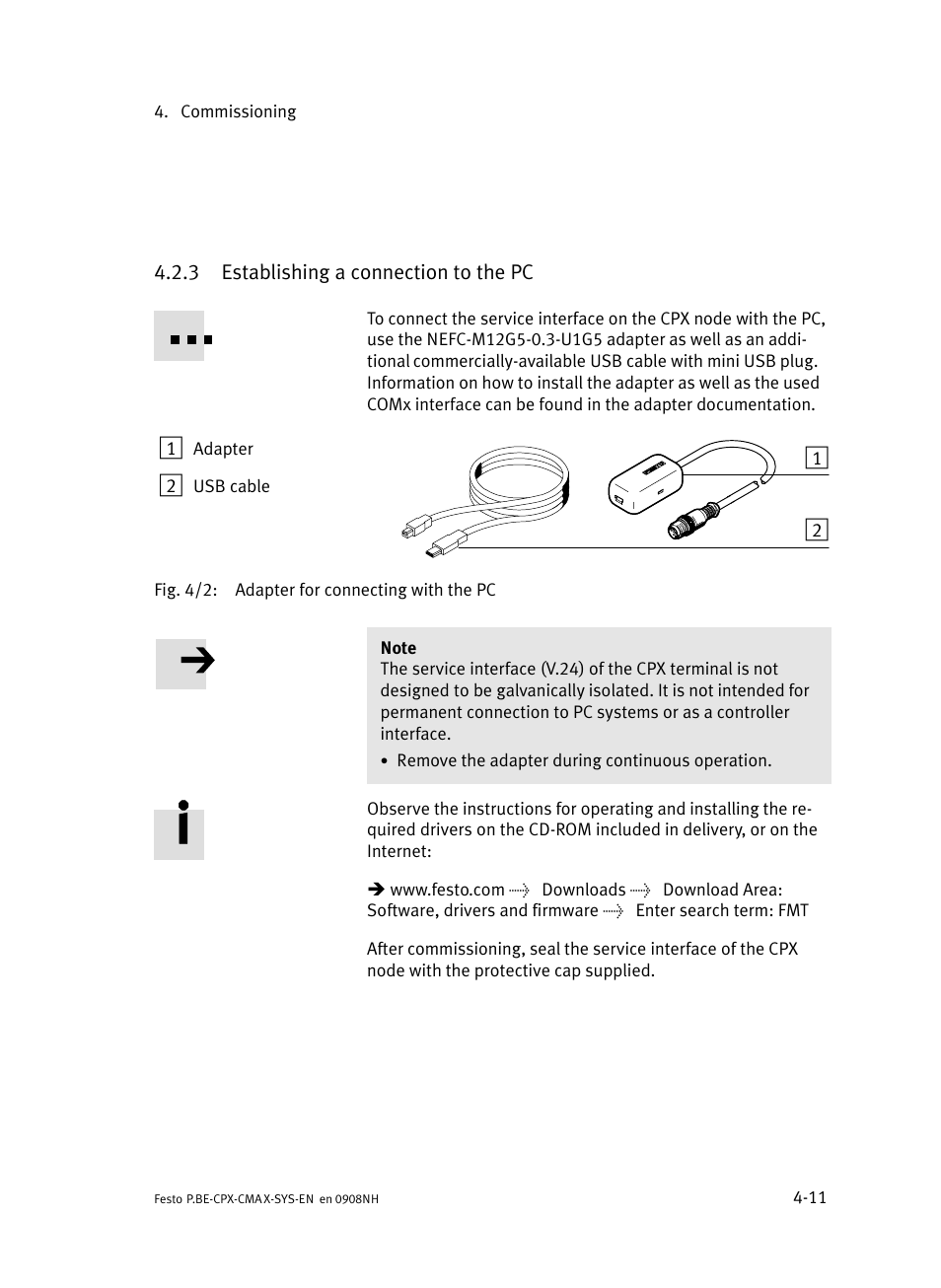 3 establishing a connection to the pc, Establishing a connection to the pc | Festo Контроллер позиционирования CPX-CMAX User Manual | Page 89 / 176