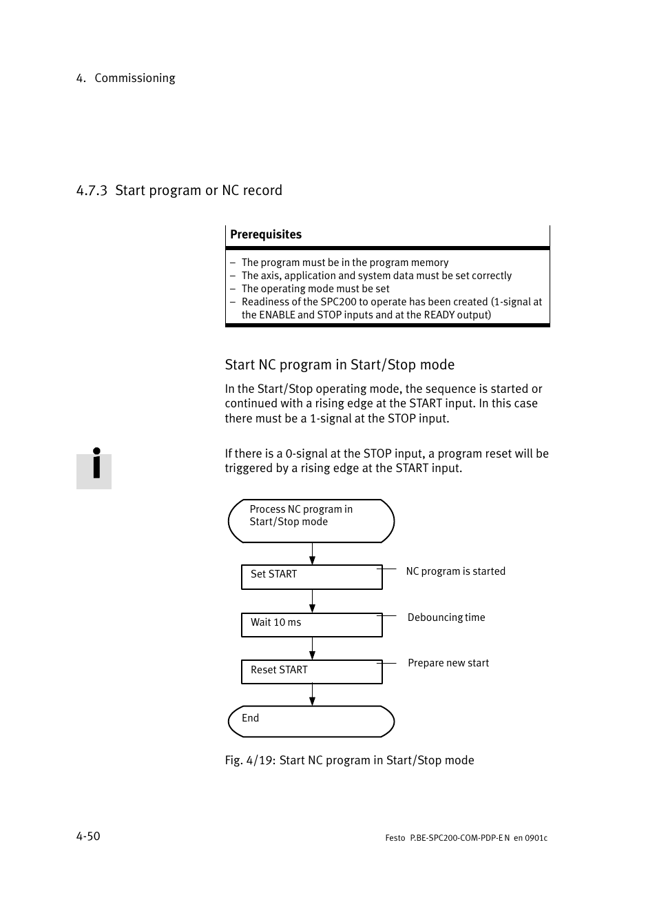 3 start program or nc record, Start program or nc record, Start nc program in start/stop mode | Festo Кабели и принадлежности User Manual | Page 96 / 150