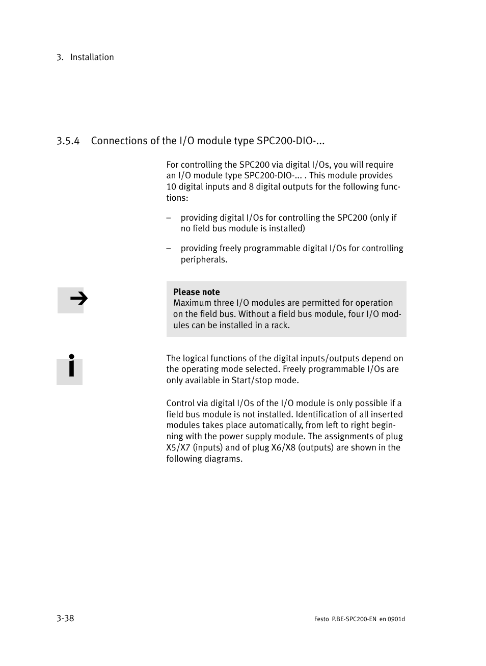 4 connections of the i/o module type spc200-dio, Connections of the i/o module type spc200−dio | Festo Кабели и принадлежности User Manual | Page 116 / 506