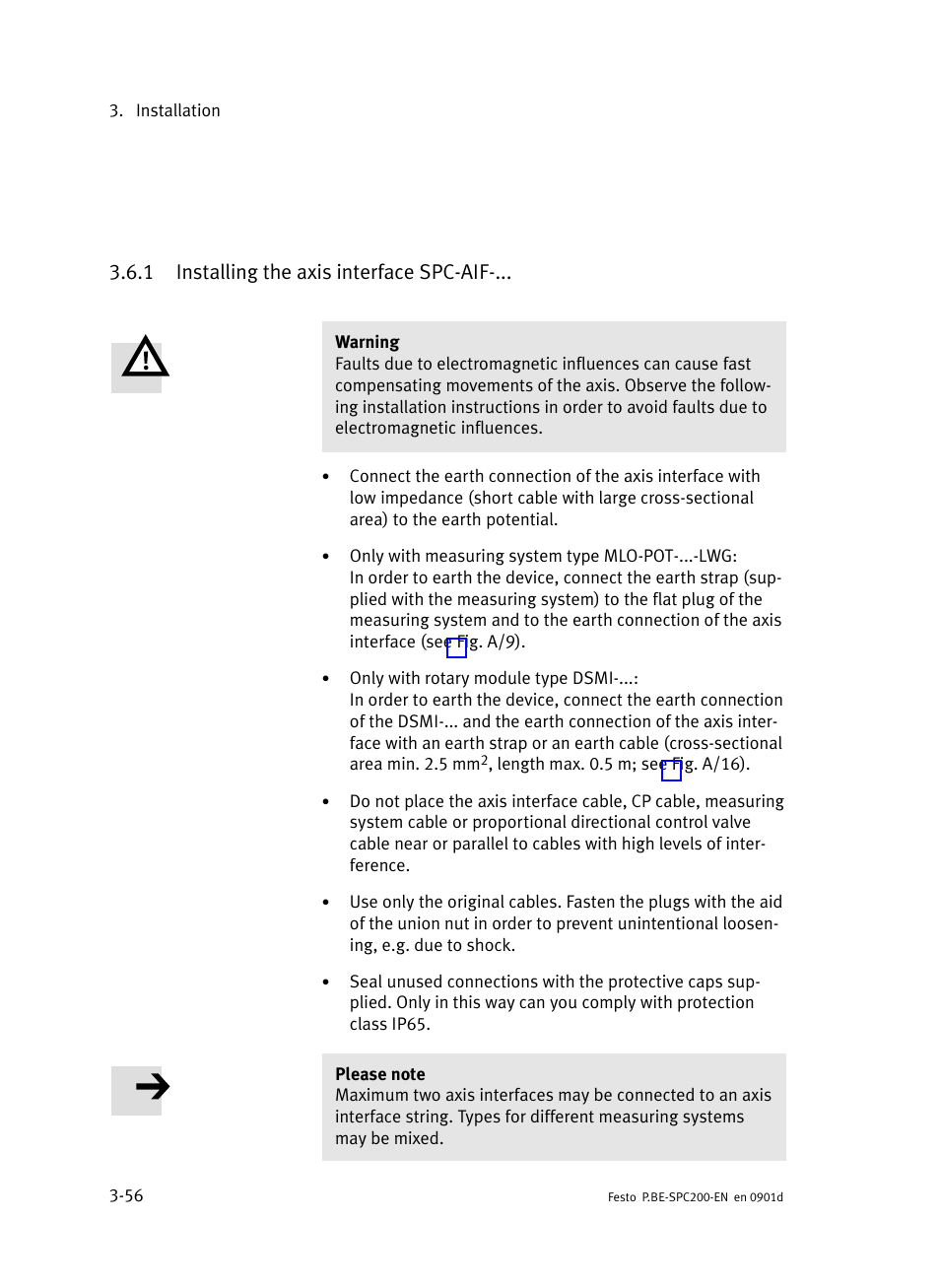 1 installing the axis interface spc-aif, Installing the axis interface spc−aif, 1 installing the axis interface spc−aif | Festo Кабели и принадлежности User Manual | Page 134 / 506