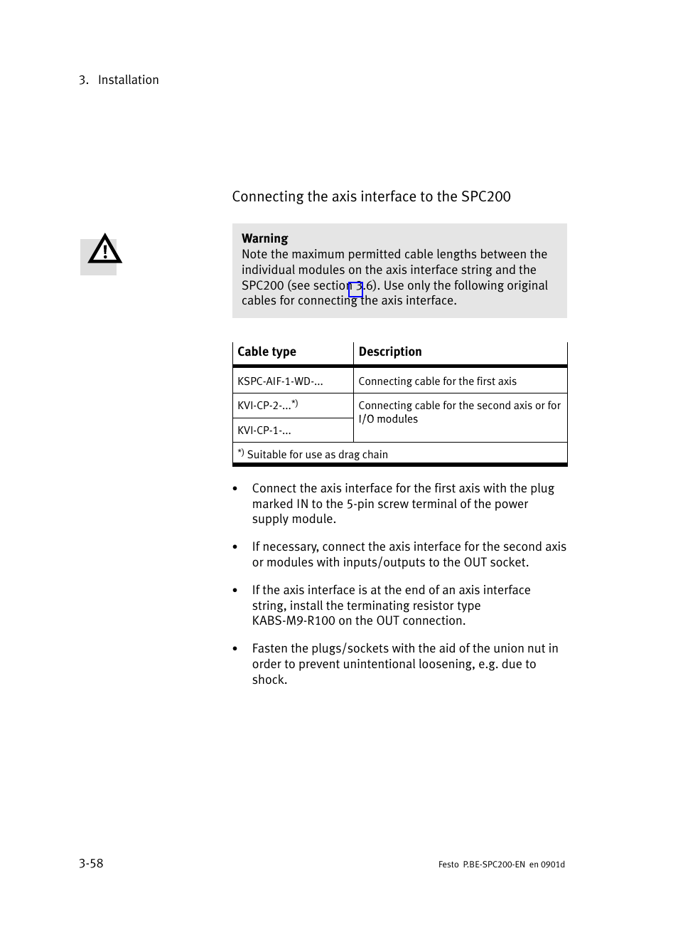 Connecting the axis interface to the spc200 | Festo Кабели и принадлежности User Manual | Page 136 / 506