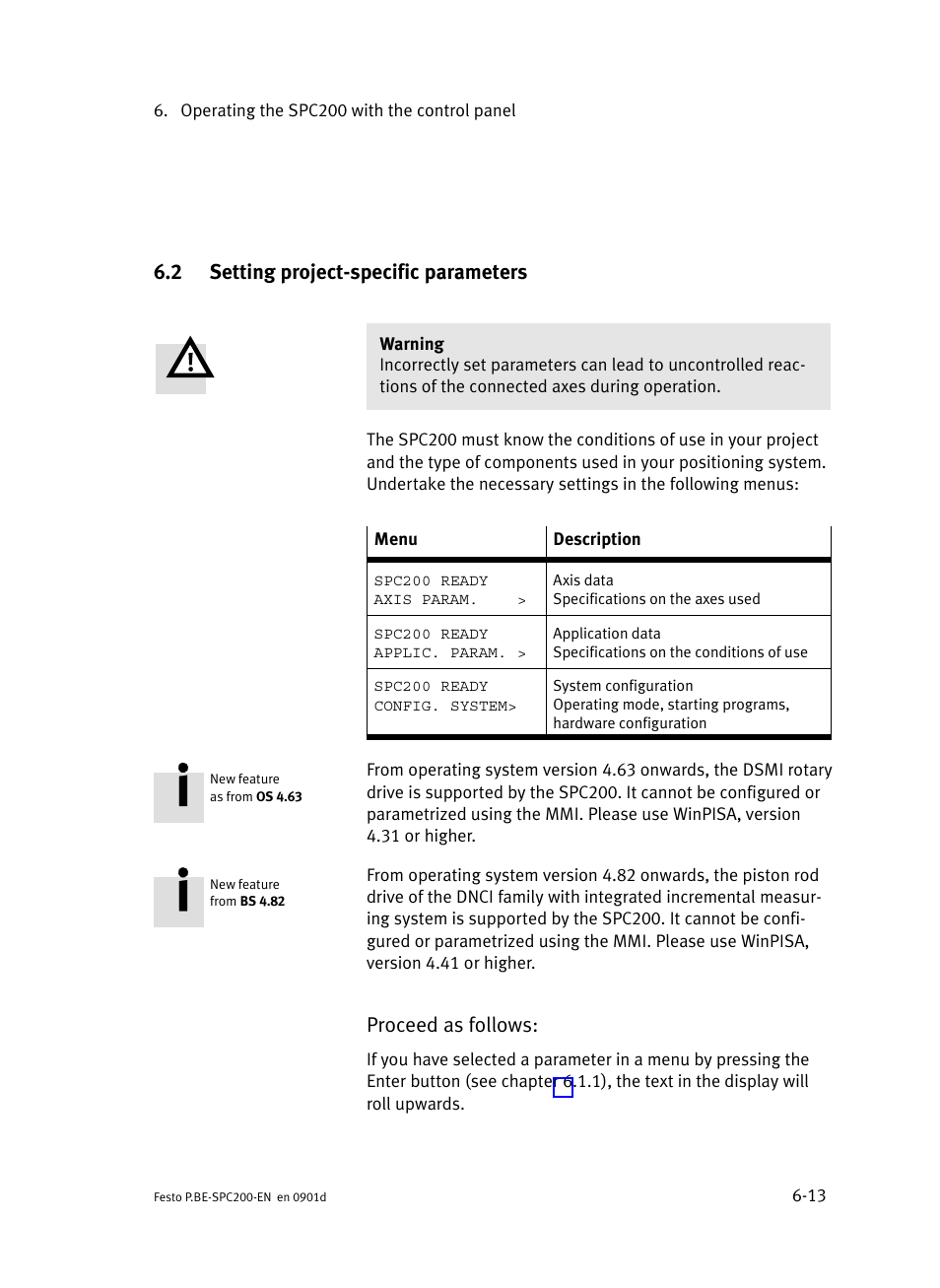 2 setting project-specific parameters, Setting project−specific parameters, Section 6.2 | 2 setting project−specific parameters, Proceed as follows | Festo Кабели и принадлежности User Manual | Page 225 / 506