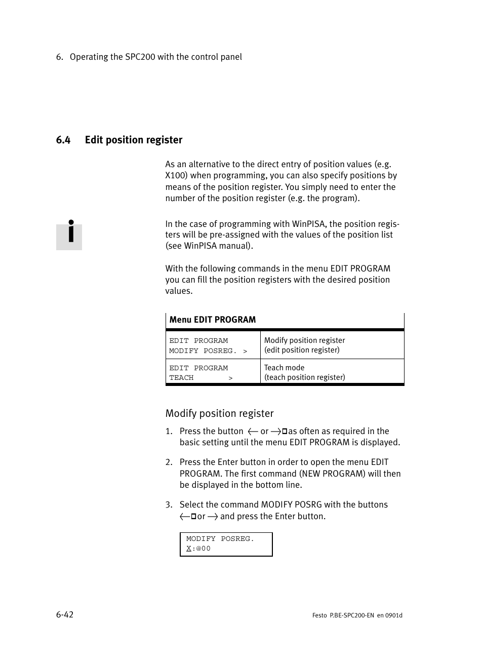 4 edit position register, Edit position register, Modify position register | Festo Кабели и принадлежности User Manual | Page 254 / 506