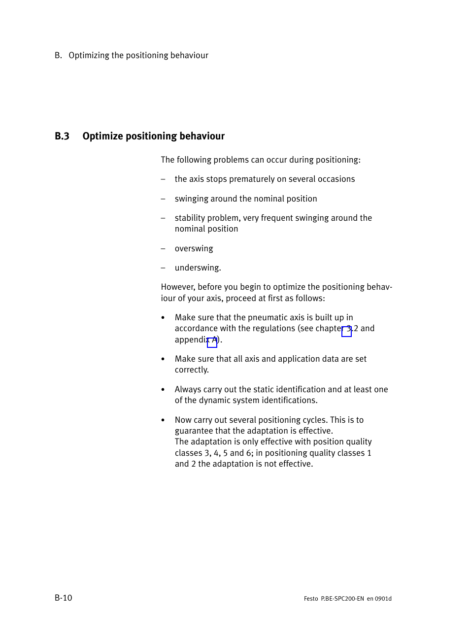 B.3 optimize positioning behaviour, Optimize positioning behaviour, B−10 | Festo Кабели и принадлежности User Manual | Page 440 / 506
