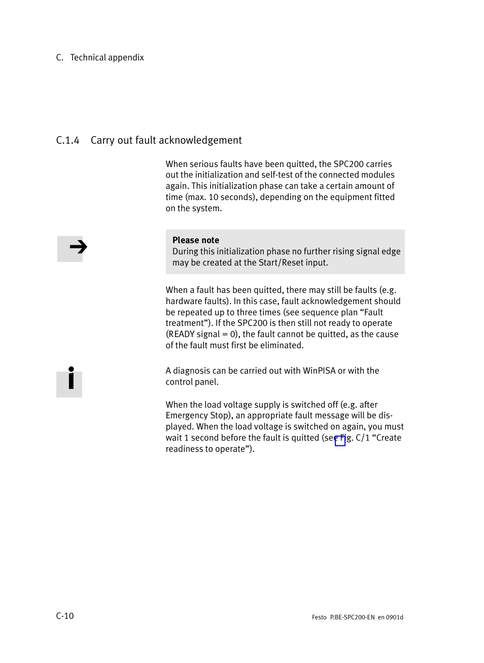 C.1.4 carry out fault acknowledgement, C.1.4, Carry out fault acknowledgement | C−10 | Festo Кабели и принадлежности User Manual | Page 456 / 506