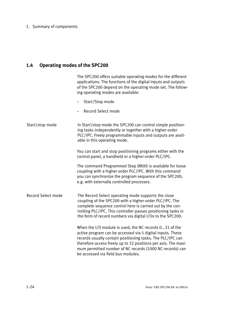 4 operating modes of the spc200, Operating modes of the spc200 | Festo Кабели и принадлежности User Manual | Page 48 / 506