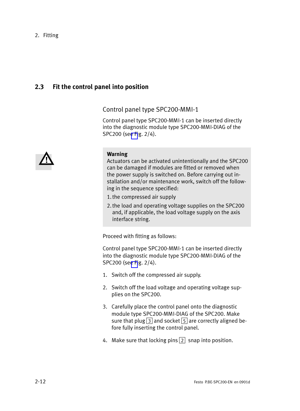 3 fit the control panel into position, Fit the control panel into position | Festo Кабели и принадлежности User Manual | Page 68 / 506