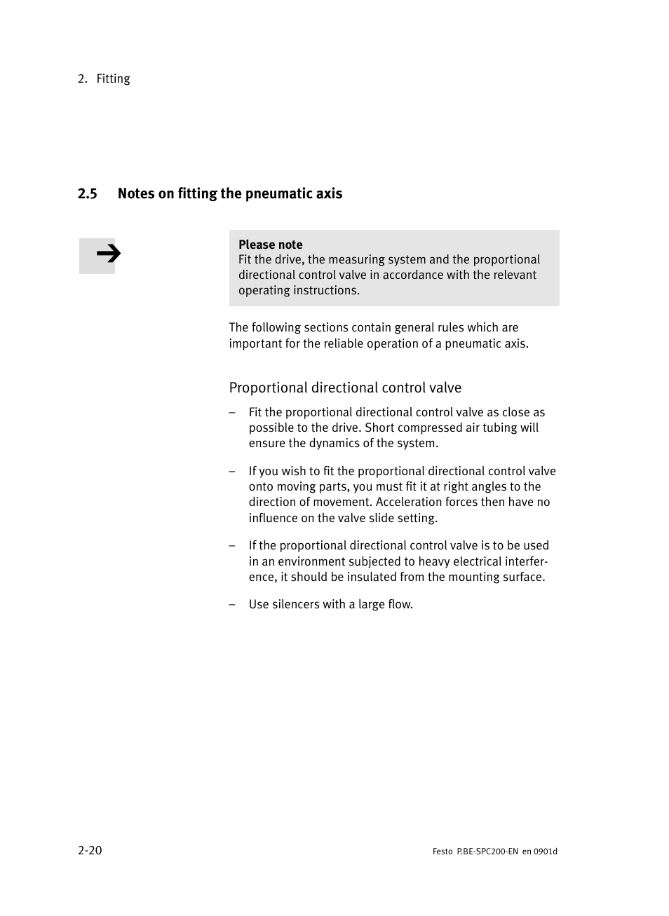 5 notes on fitting the pneumatic axis, Notes on fitting the pneumatic axis | Festo Кабели и принадлежности User Manual | Page 76 / 506