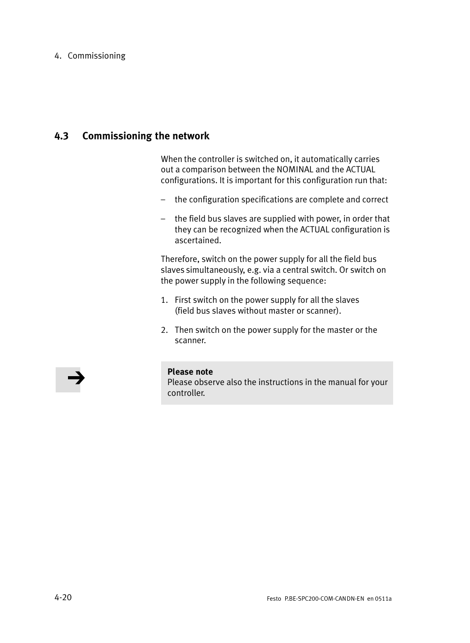 3 commissioning the network, Commissioning the network | Festo Кабели и принадлежности User Manual | Page 58 / 126