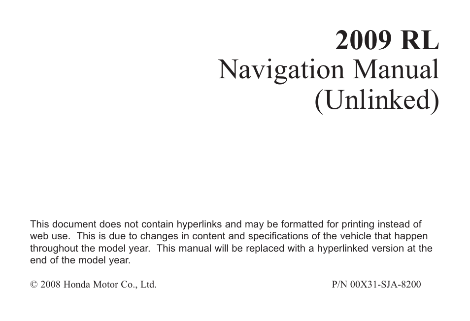 Acura 2009 RL 00X31-SJA-8200 User Manual | 174 pages