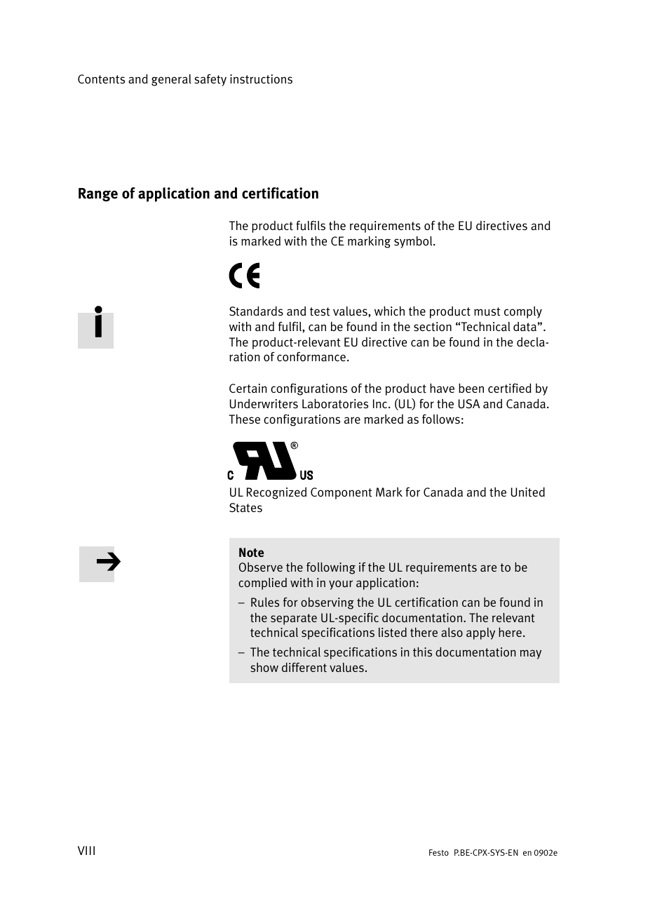 Range of application and certification, Viii | Festo Контроллер позиционирования CPX-CMPX User Manual | Page 10 / 234