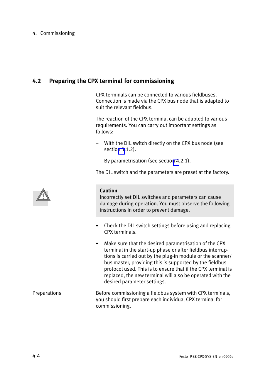 2 preparing the cpx terminal for commissioning, Preparing the cpx terminal for commissioning | Festo Контроллер позиционирования CPX-CMPX User Manual | Page 108 / 234