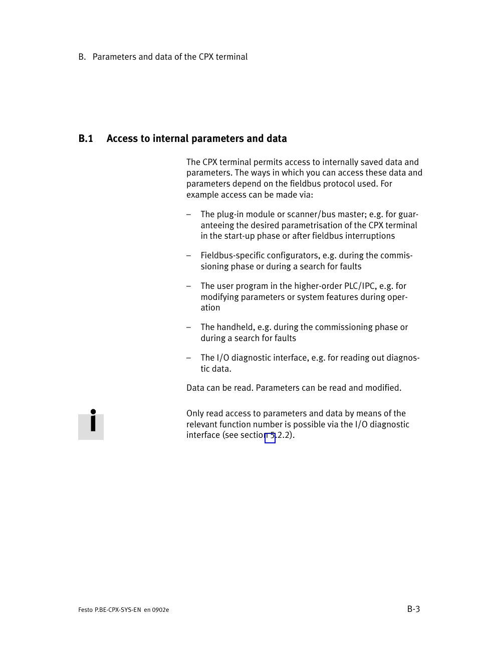 B.1 access to internal parameters and data, Access to internal parameters and data | Festo Контроллер позиционирования CPX-CMPX User Manual | Page 157 / 234