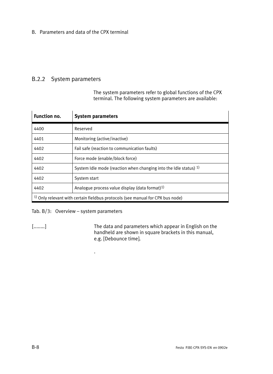 B.2.2 system parameters, B.2.2, System parameters | Festo Контроллер позиционирования CPX-CMPX User Manual | Page 162 / 234