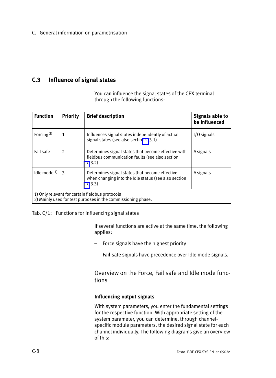 C.3 influence of signal states, Influence of signal states | Festo Контроллер позиционирования CPX-CMPX User Manual | Page 206 / 234