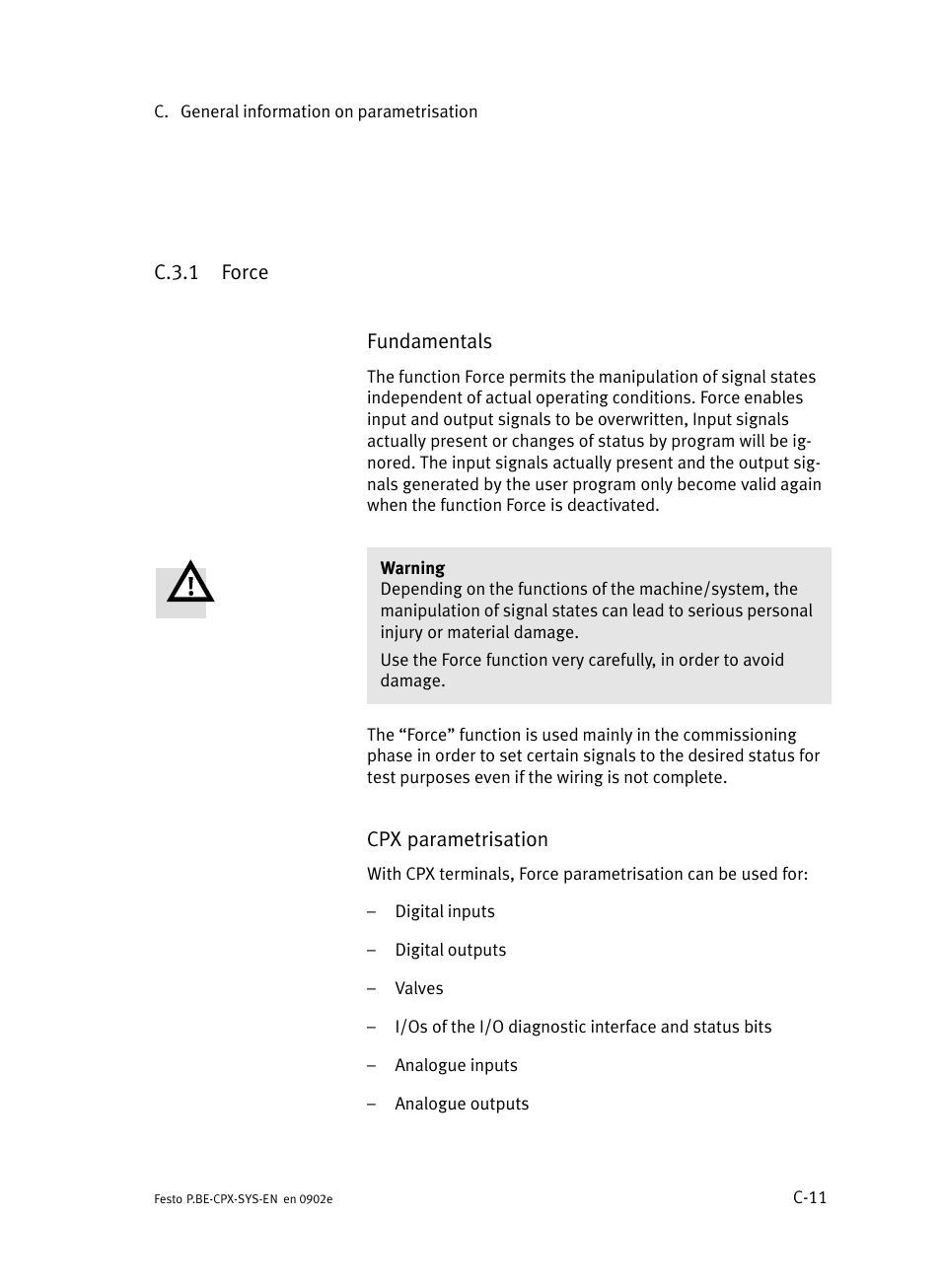 C.3.1 force, C.3.1, Force | C−11 | Festo Контроллер позиционирования CPX-CMPX User Manual | Page 209 / 234