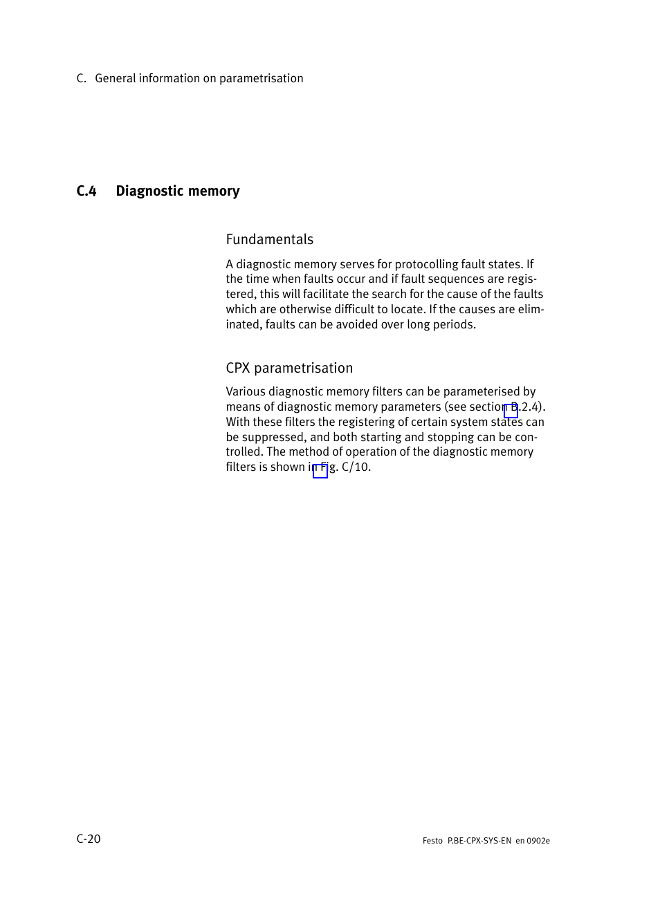 C.4 diagnostic memory, Diagnostic memory, C−20 | Festo Контроллер позиционирования CPX-CMPX User Manual | Page 218 / 234