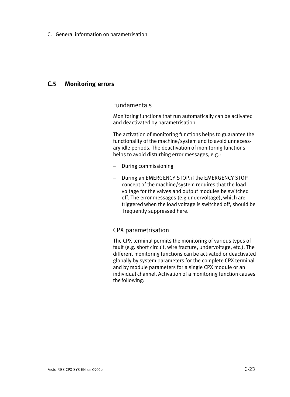 C.5 monitoring errors, Monitoring errors, C−23 | Festo Контроллер позиционирования CPX-CMPX User Manual | Page 221 / 234