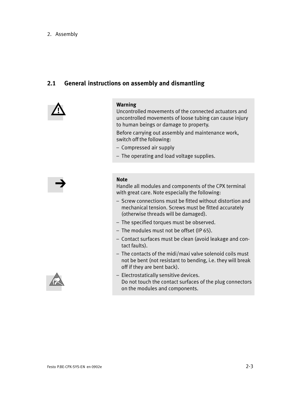 1 general instructions on assembly and dismantling, General instructions on assembly and dismantling | Festo Контроллер позиционирования CPX-CMPX User Manual | Page 47 / 234