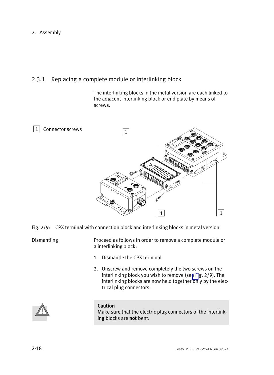 Replacing a complete module or interlinking block | Festo Контроллер позиционирования CPX-CMPX User Manual | Page 62 / 234