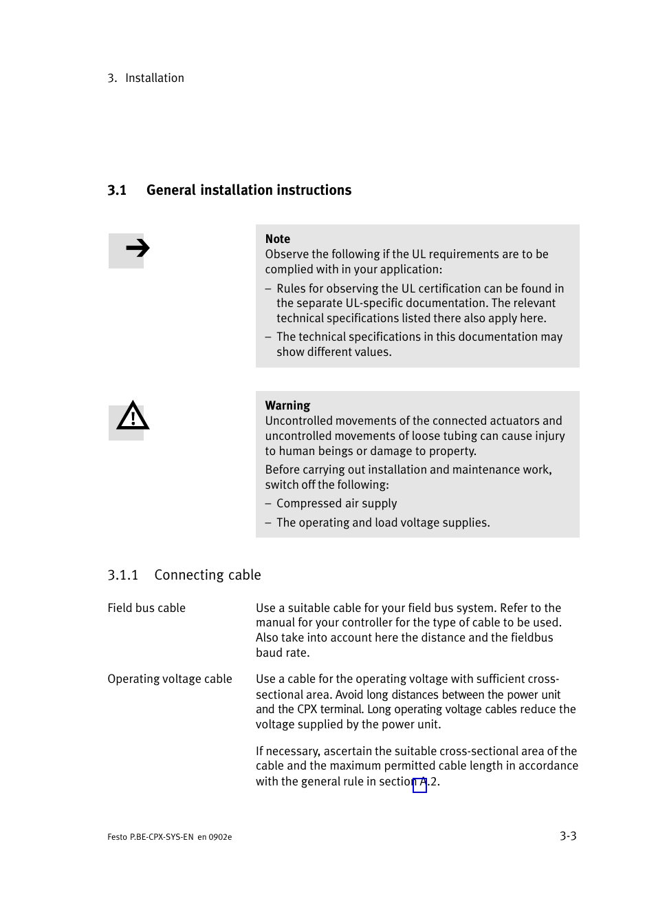 1 general installation instructions, 1 connecting cable, General installation instructions | Connecting cable | Festo Контроллер позиционирования CPX-CMPX User Manual | Page 83 / 234