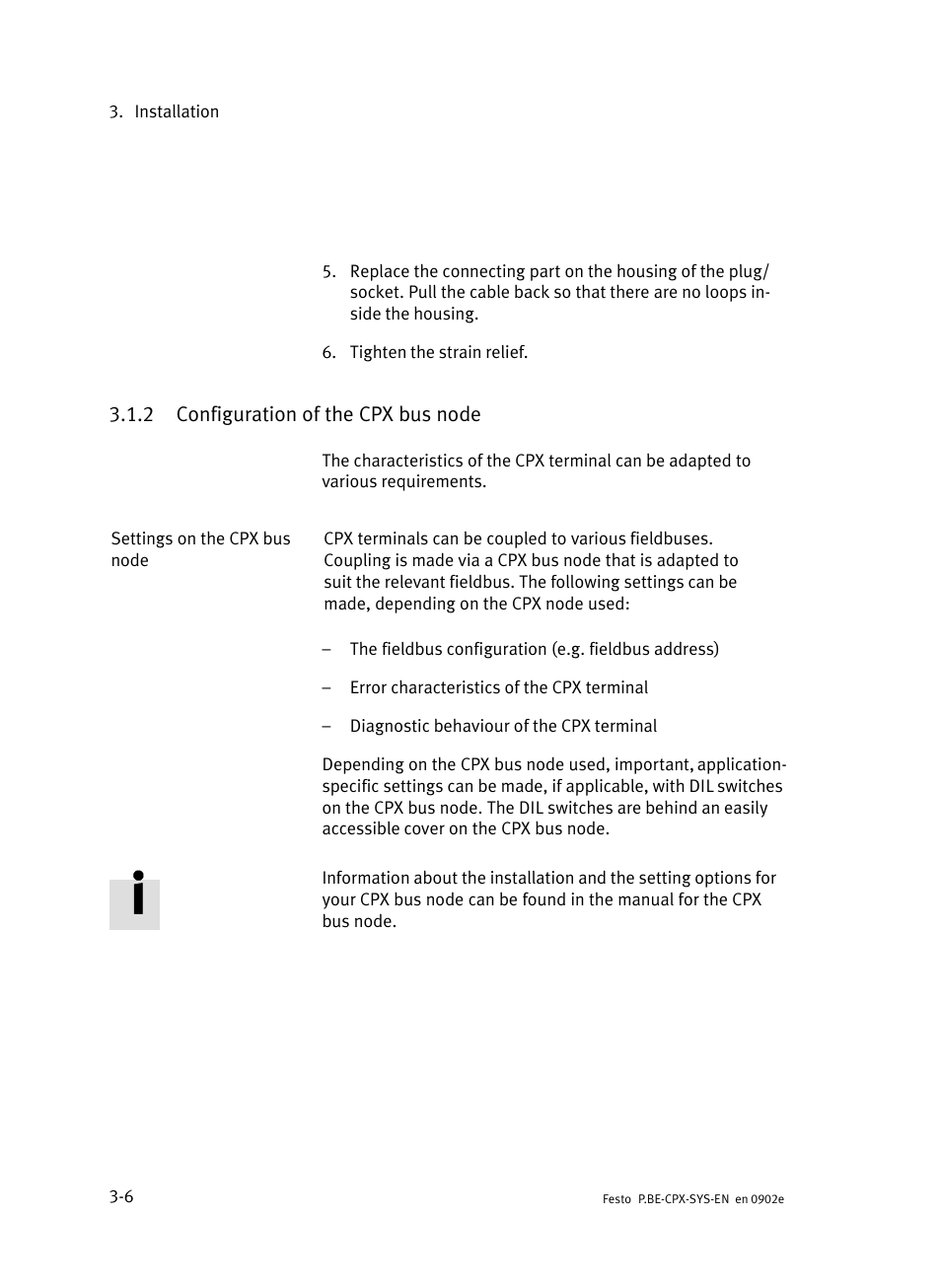 2 configuration of the cpx bus node, Configuration of the cpx bus node | Festo Контроллер позиционирования CPX-CMPX User Manual | Page 86 / 234