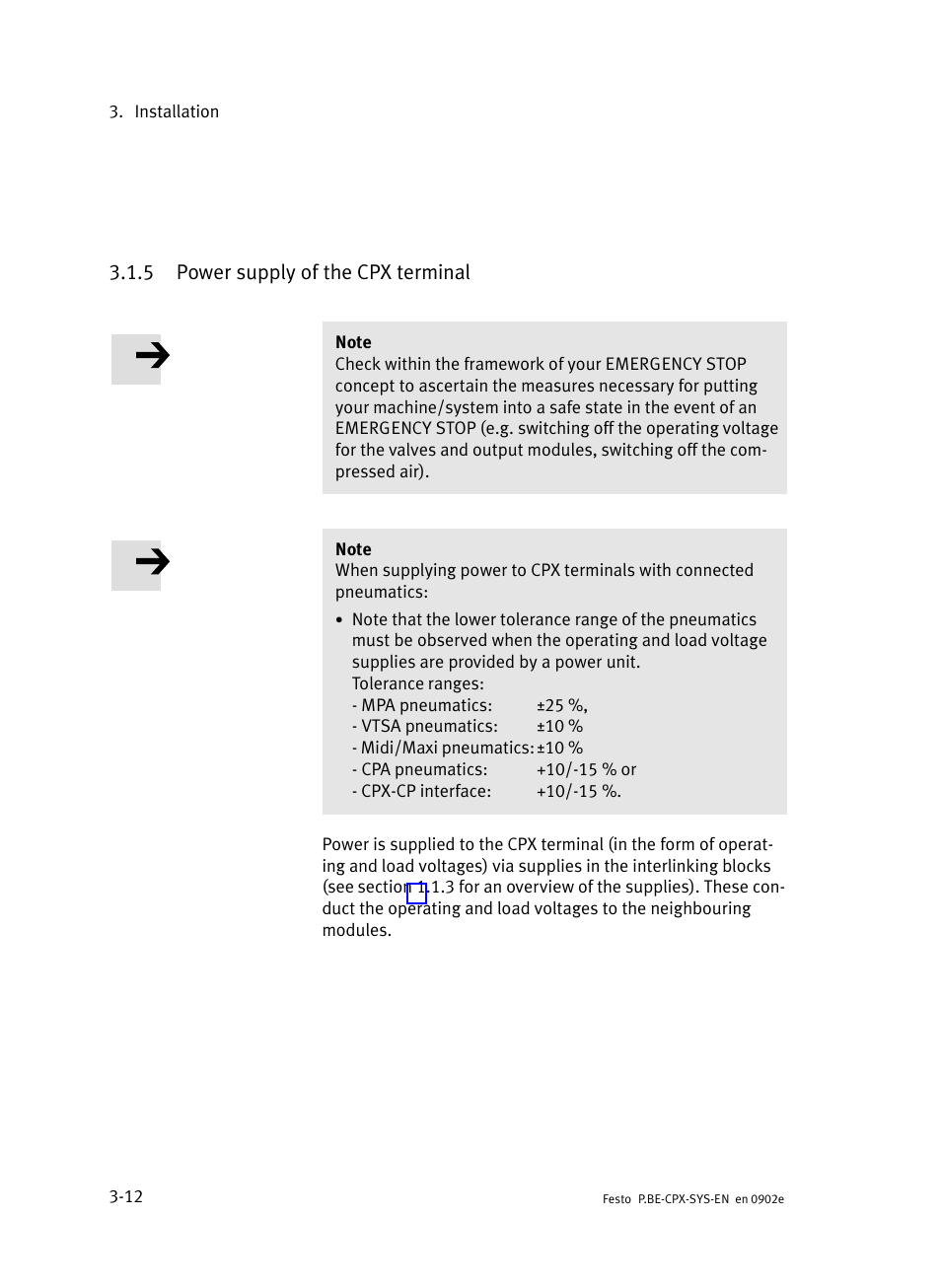 5 power supply of the cpx terminal, Power supply of the cpx terminal | Festo Контроллер позиционирования CPX-CMPX User Manual | Page 92 / 234