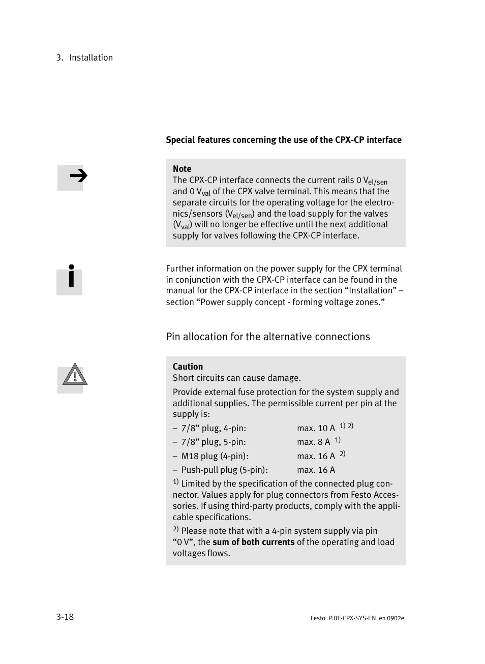 Pin allocation for the alternative connections | Festo Контроллер позиционирования CPX-CMPX User Manual | Page 98 / 234