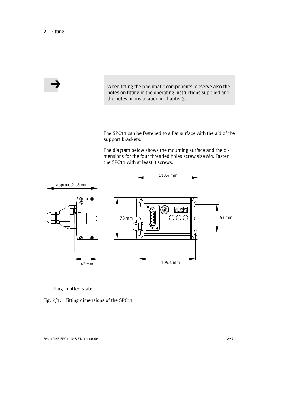 1 fitting the spc11 | Festo Контроллер крайних положений SPC11 User Manual | Page 27 / 140