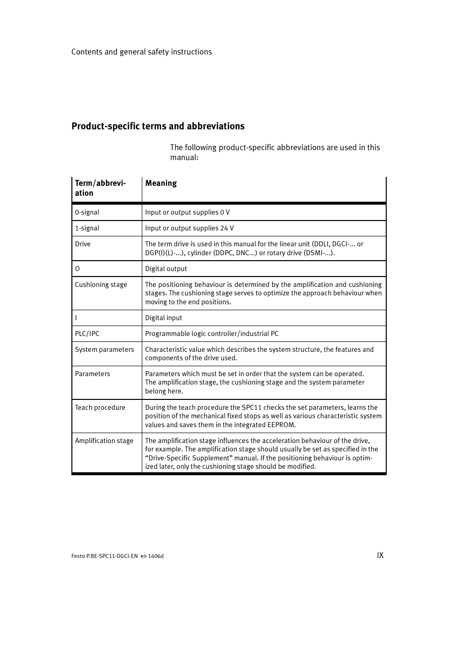 Product-specific terms and abbreviations | Festo Контроллер крайних положений SPC11 User Manual | Page 11 / 91