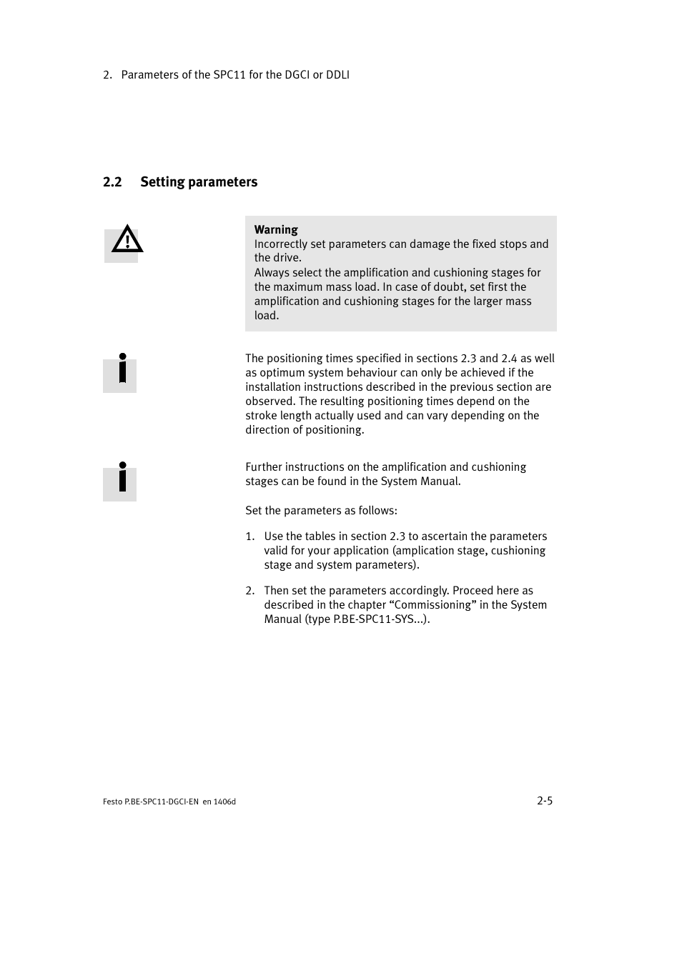 2 setting parameters | Festo Контроллер крайних положений SPC11 User Manual | Page 31 / 91