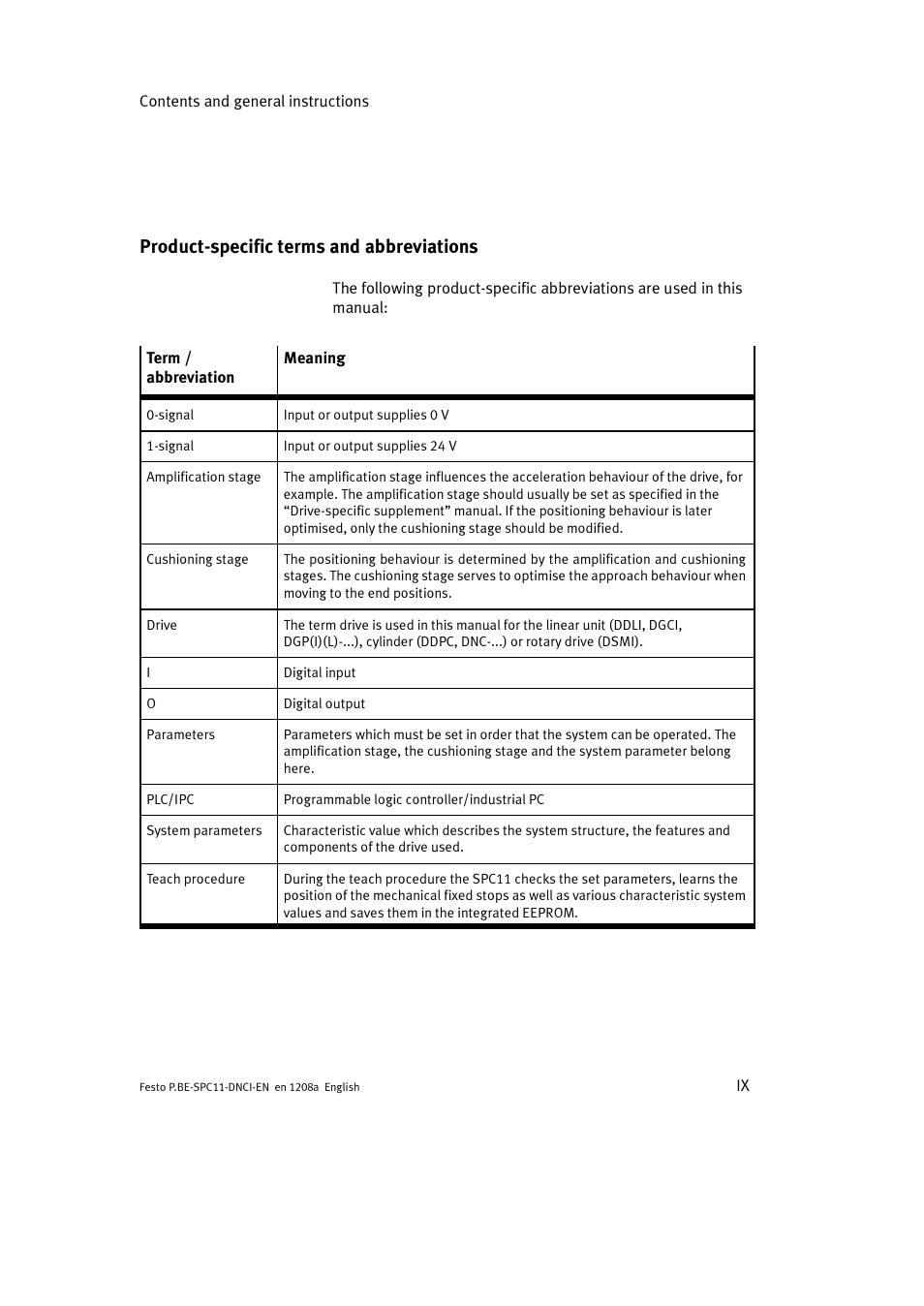 Product-specific terms and abbreviations | Festo Контроллер крайних положений SPC11 User Manual | Page 11 / 60