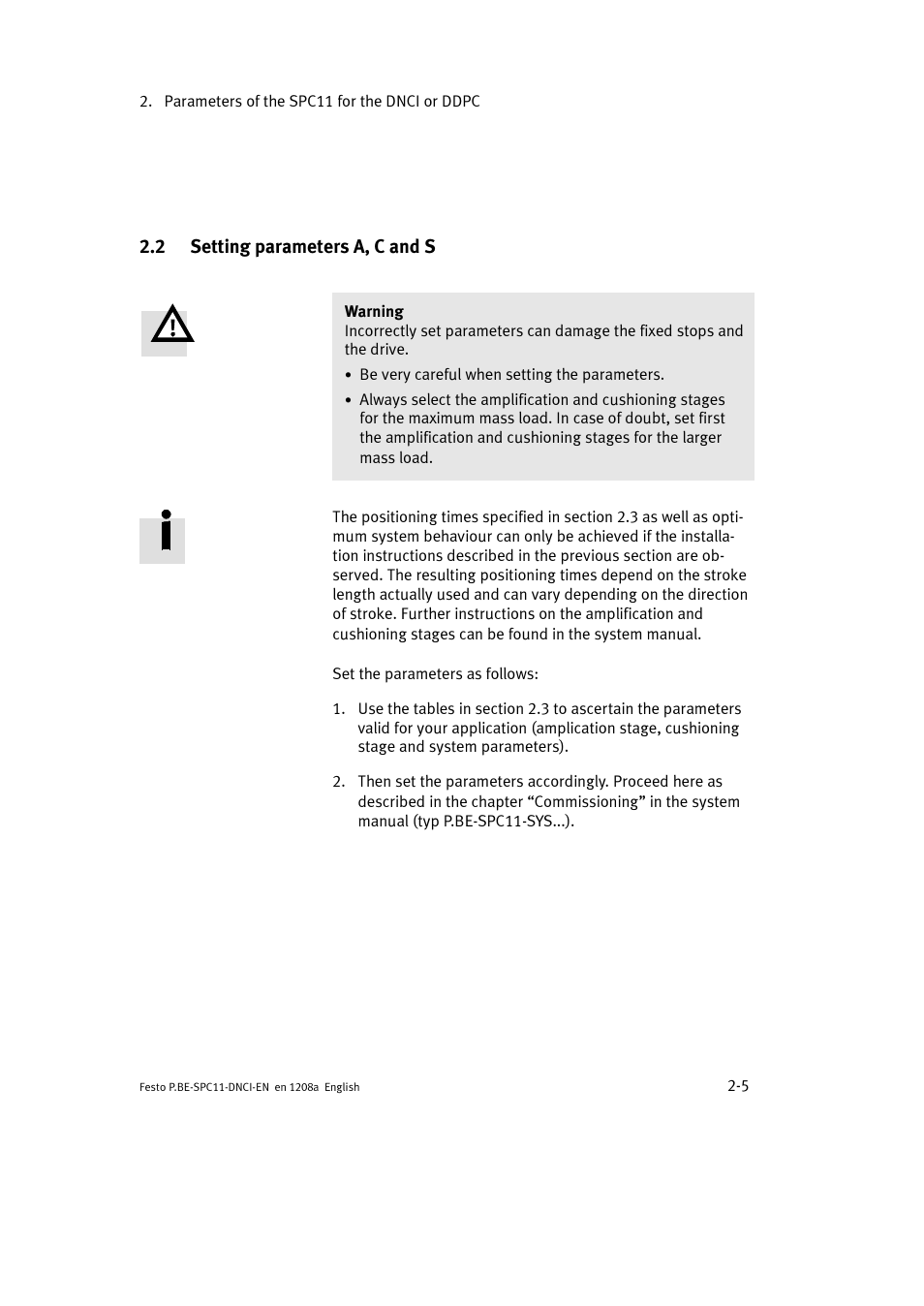 2 setting parameters a, c and s | Festo Контроллер крайних положений SPC11 User Manual | Page 33 / 60