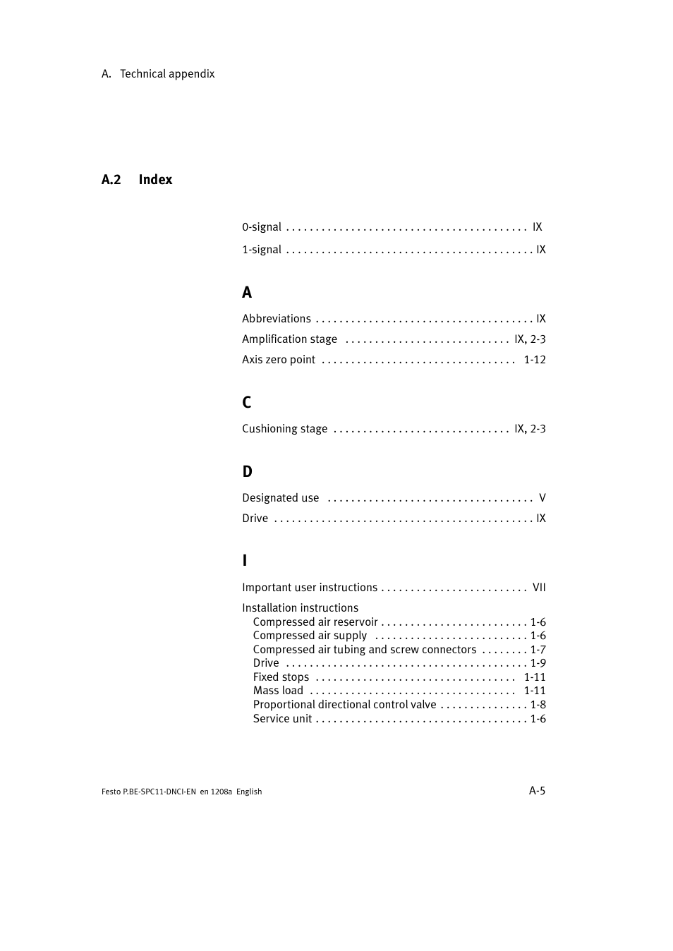 A.2 index | Festo Контроллер крайних положений SPC11 User Manual | Page 59 / 60