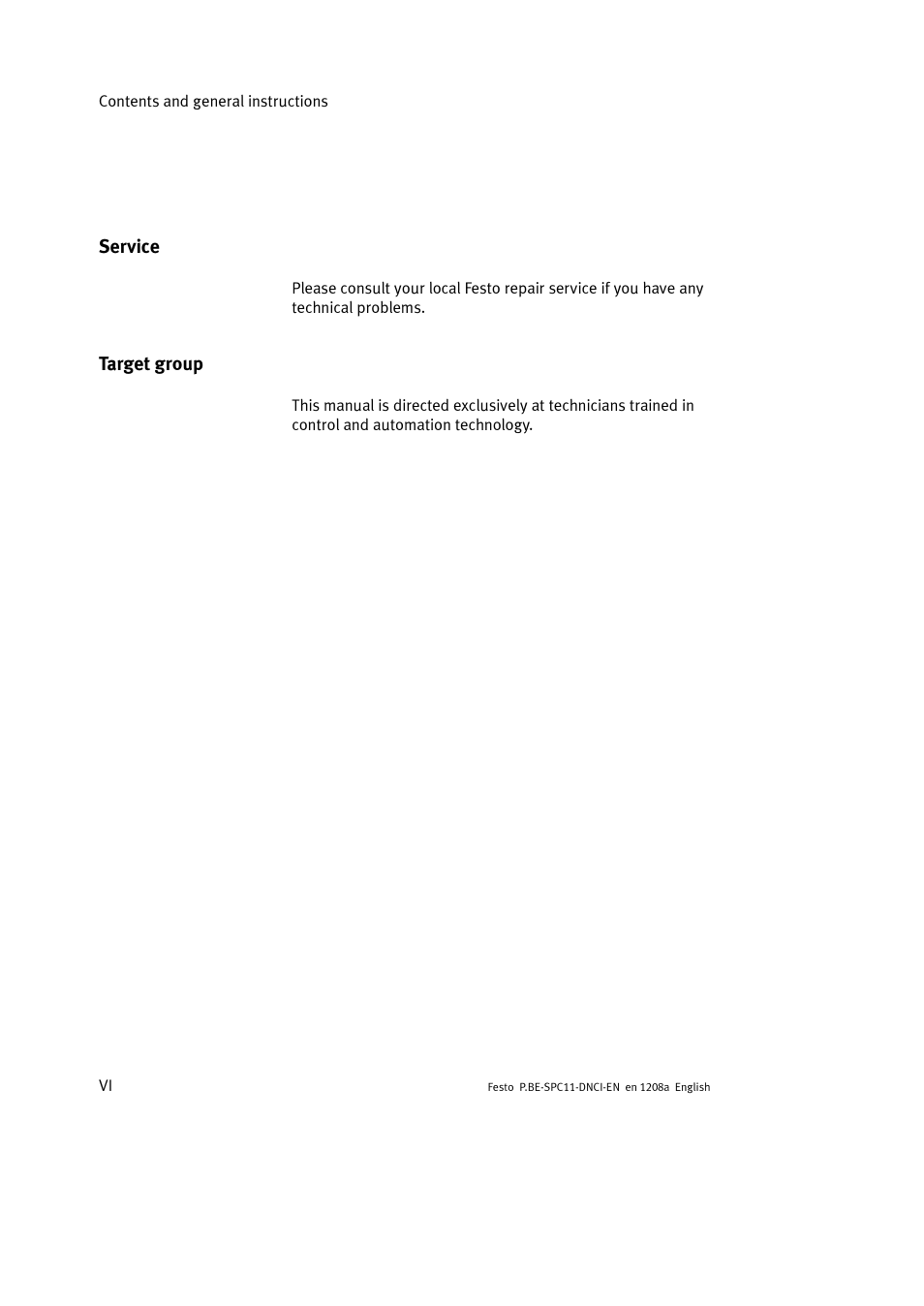 Service, Target group | Festo Контроллер крайних положений SPC11 User Manual | Page 8 / 60
