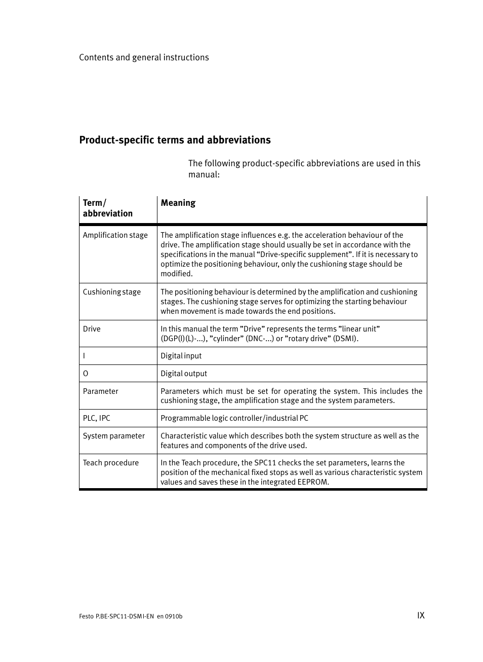 Product-specific terms and abbreviations, Product−specific terms and abbreviations | Festo Контроллер крайних положений SPC11 User Manual | Page 11 / 40