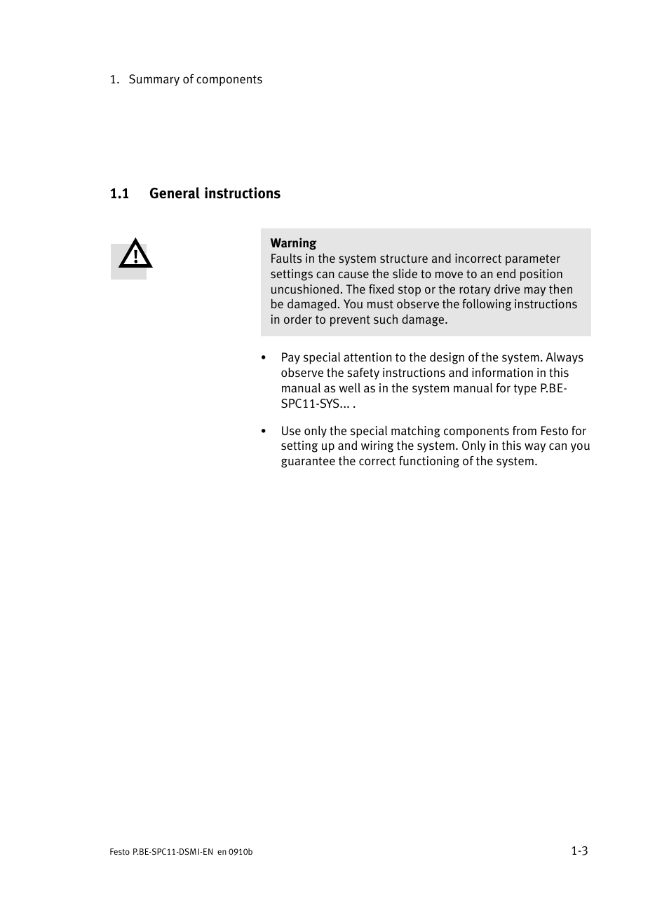 1 general instructions, General instructions | Festo Контроллер крайних положений SPC11 User Manual | Page 15 / 40