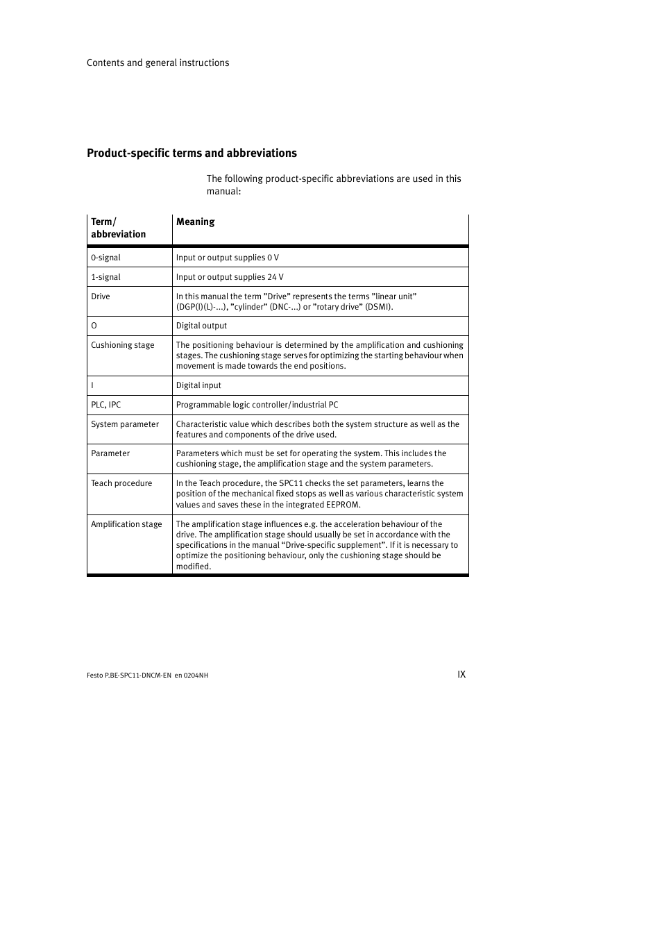 Product-specific terms and abbreviations | Festo Контроллер крайних положений SPC11 User Manual | Page 11 / 50