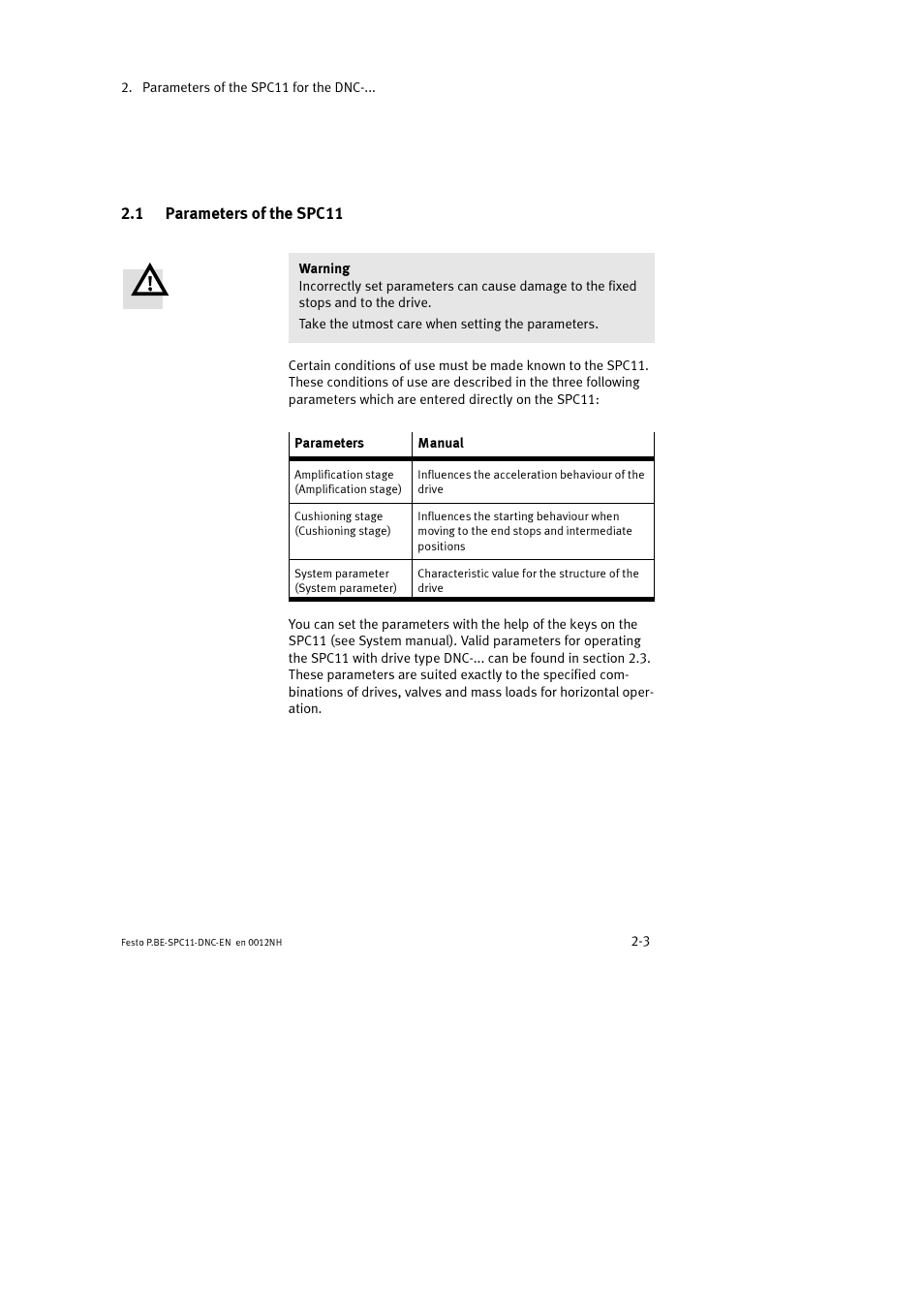 1 parameters of the spc11 | Festo Контроллер крайних положений SPC11 User Manual | Page 31 / 64