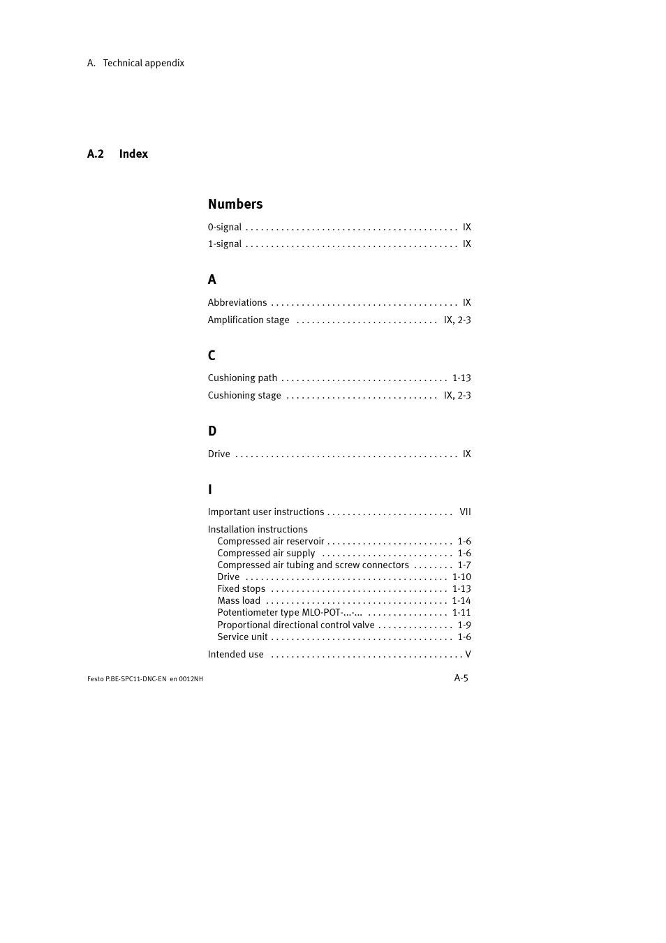 Numbers | Festo Контроллер крайних положений SPC11 User Manual | Page 61 / 64