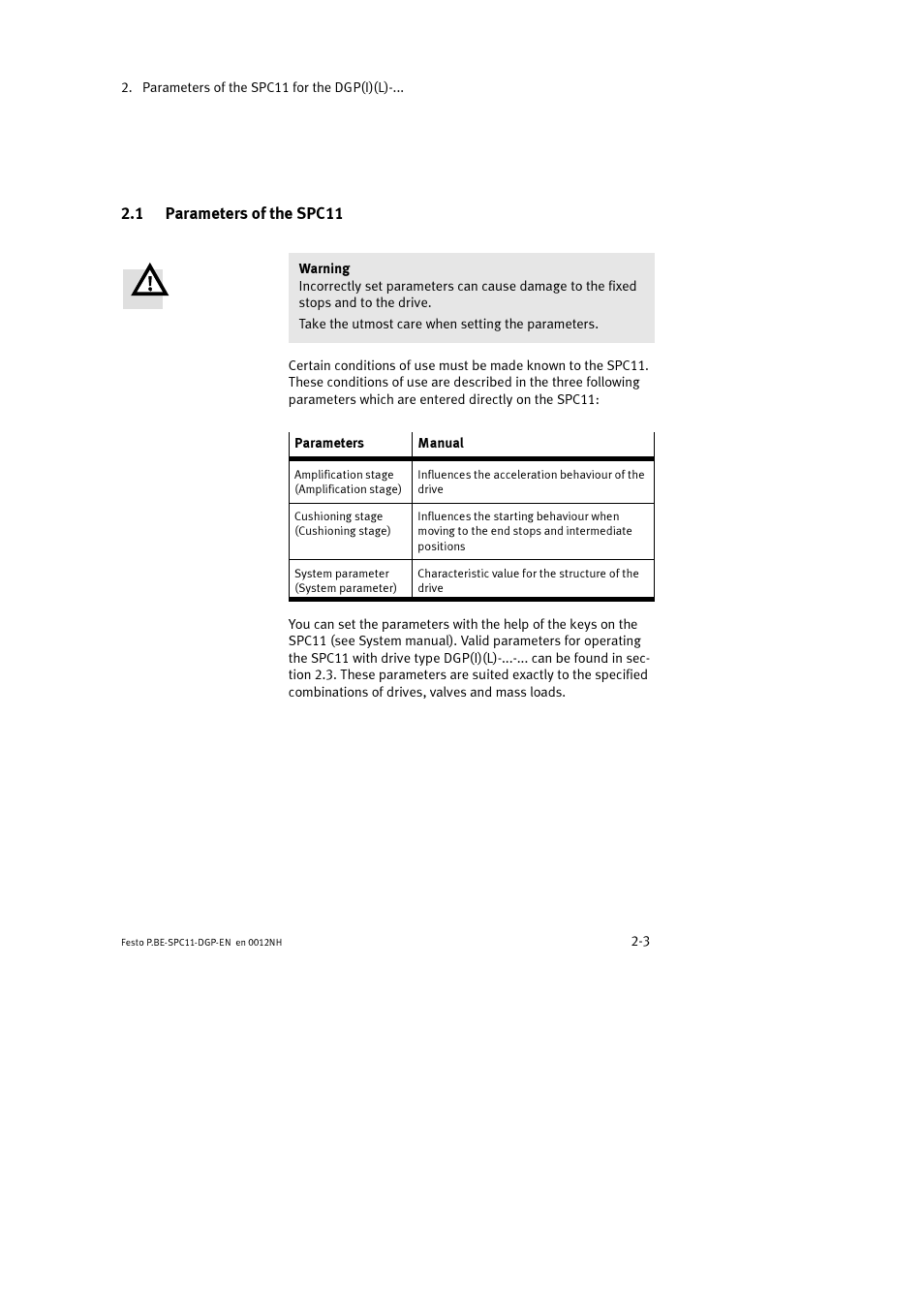 1 parameters of the spc11 | Festo Контроллер крайних положений SPC11 User Manual | Page 35 / 88