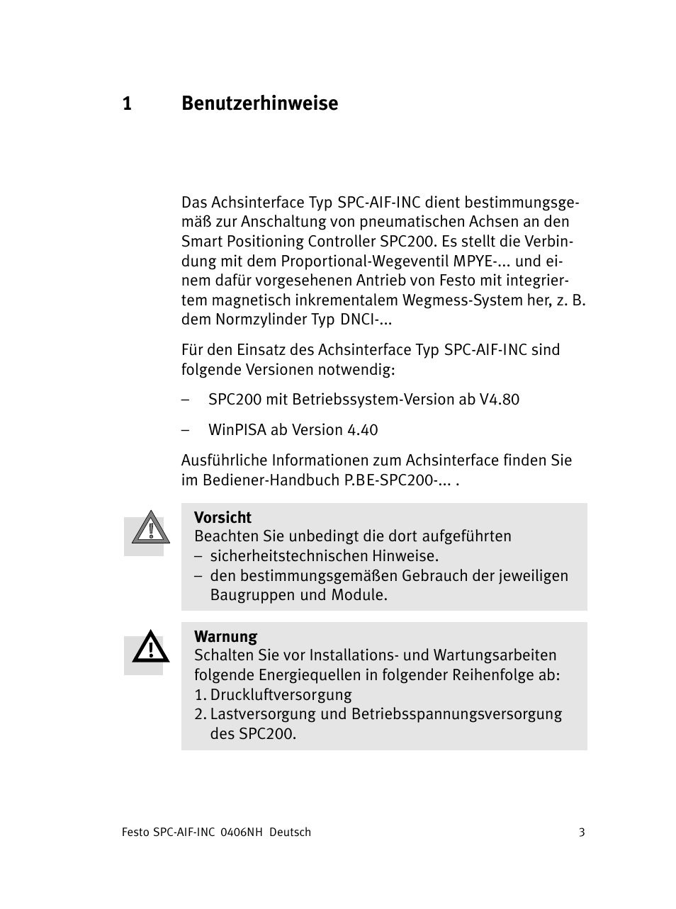 Deutsch, 1benutzerhinweise deutsch | Festo Интерфейс привода SPC-AIF User Manual | Page 3 / 62
