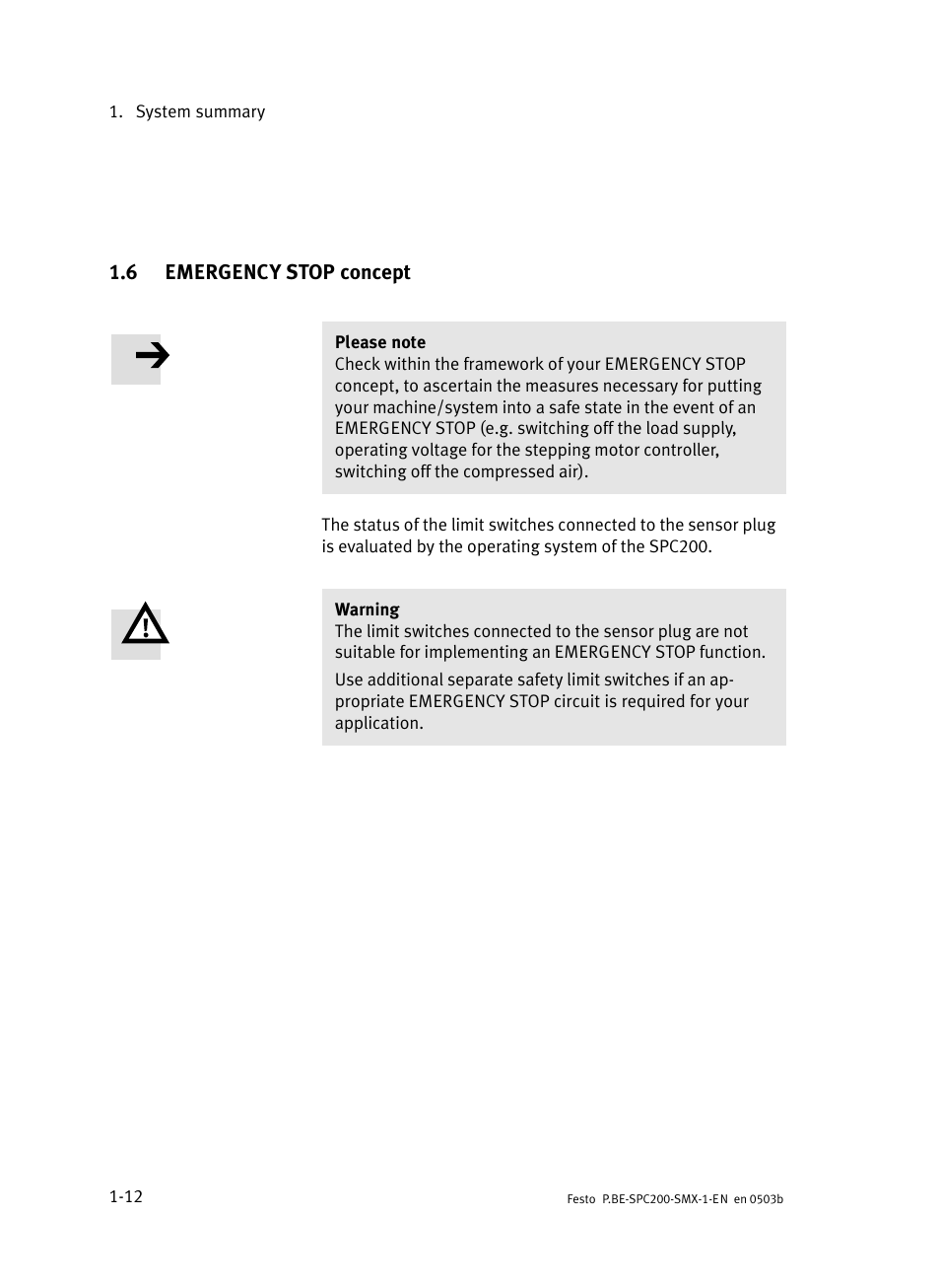 6 emergency stop concept, Emergency stop concept | Festo Кабели и принадлежности User Manual | Page 26 / 103